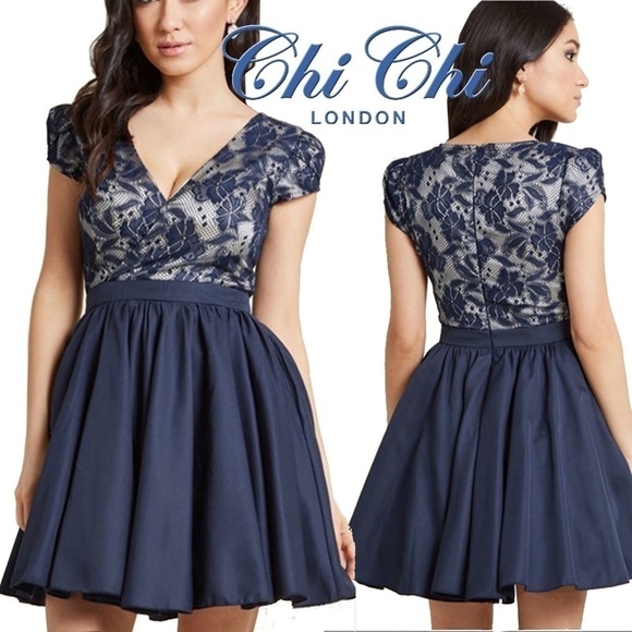 π
ΊCHI Chi London ModCloth Dress Taffeta Lace Satin Tulle Cocktail Special - Picture 11 of 13